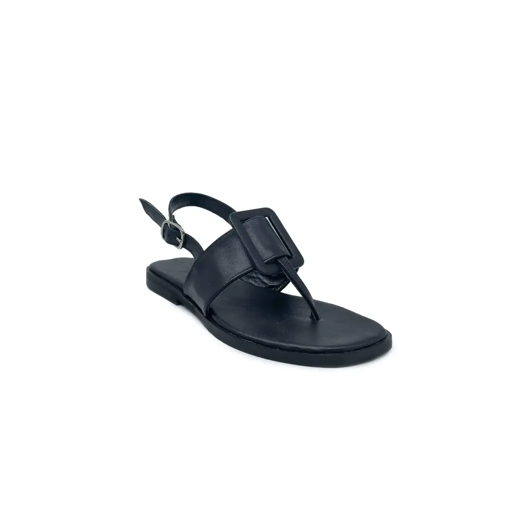 ART.0012 Square-toe sandals with buckle in genuine black leather