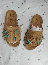 ART.280 - Sandali Boho Chic in Camoscio Beige con Frange e Perline Turchesi - Made in Italy