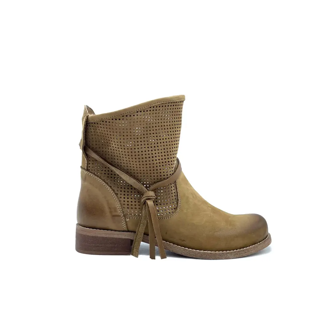 St-Z1b2 Stivaletto donna in nabuk cuoio forato al gambale 