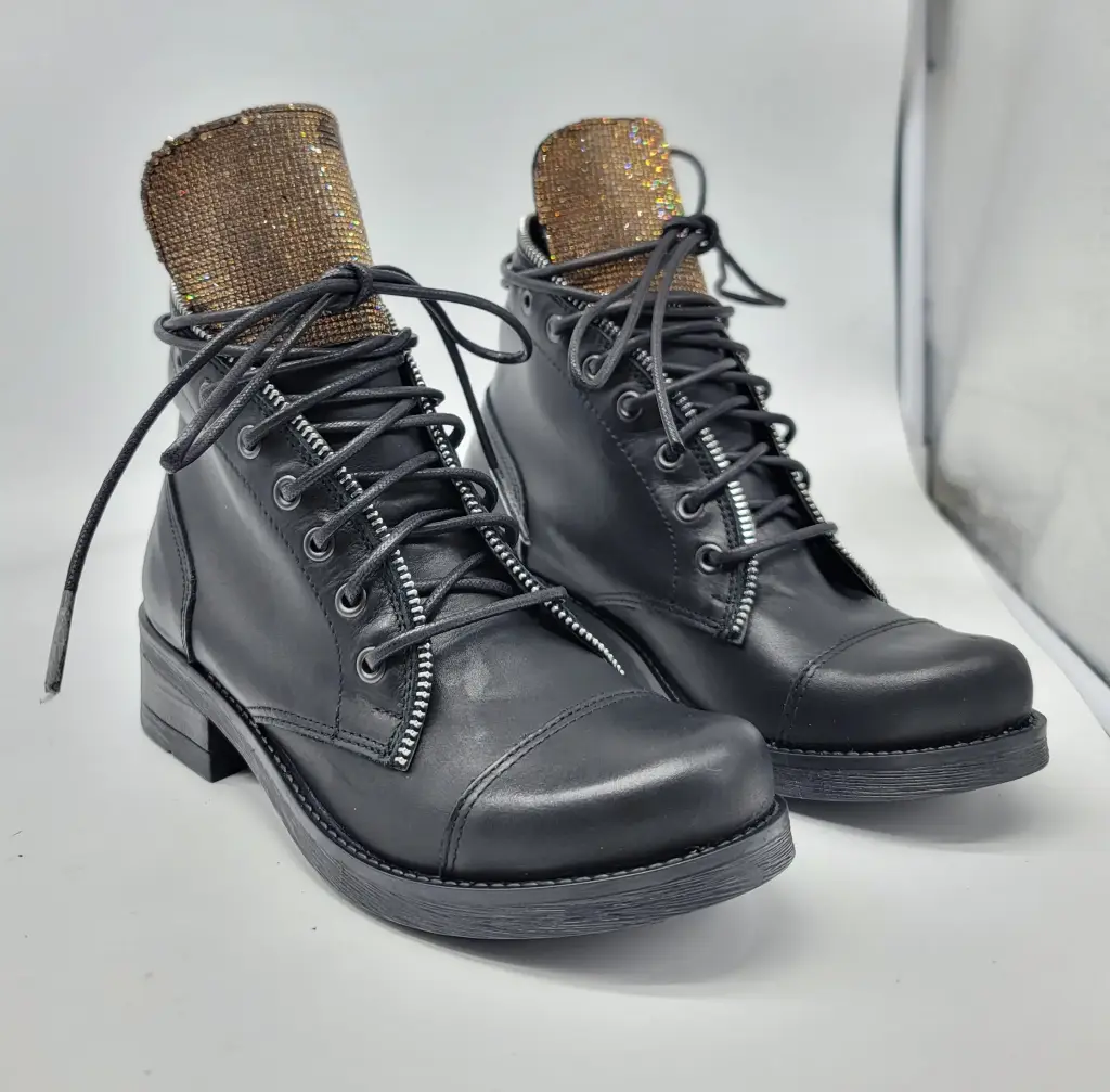 ART.63a Low Combat Boots Black leather Made in Italy
