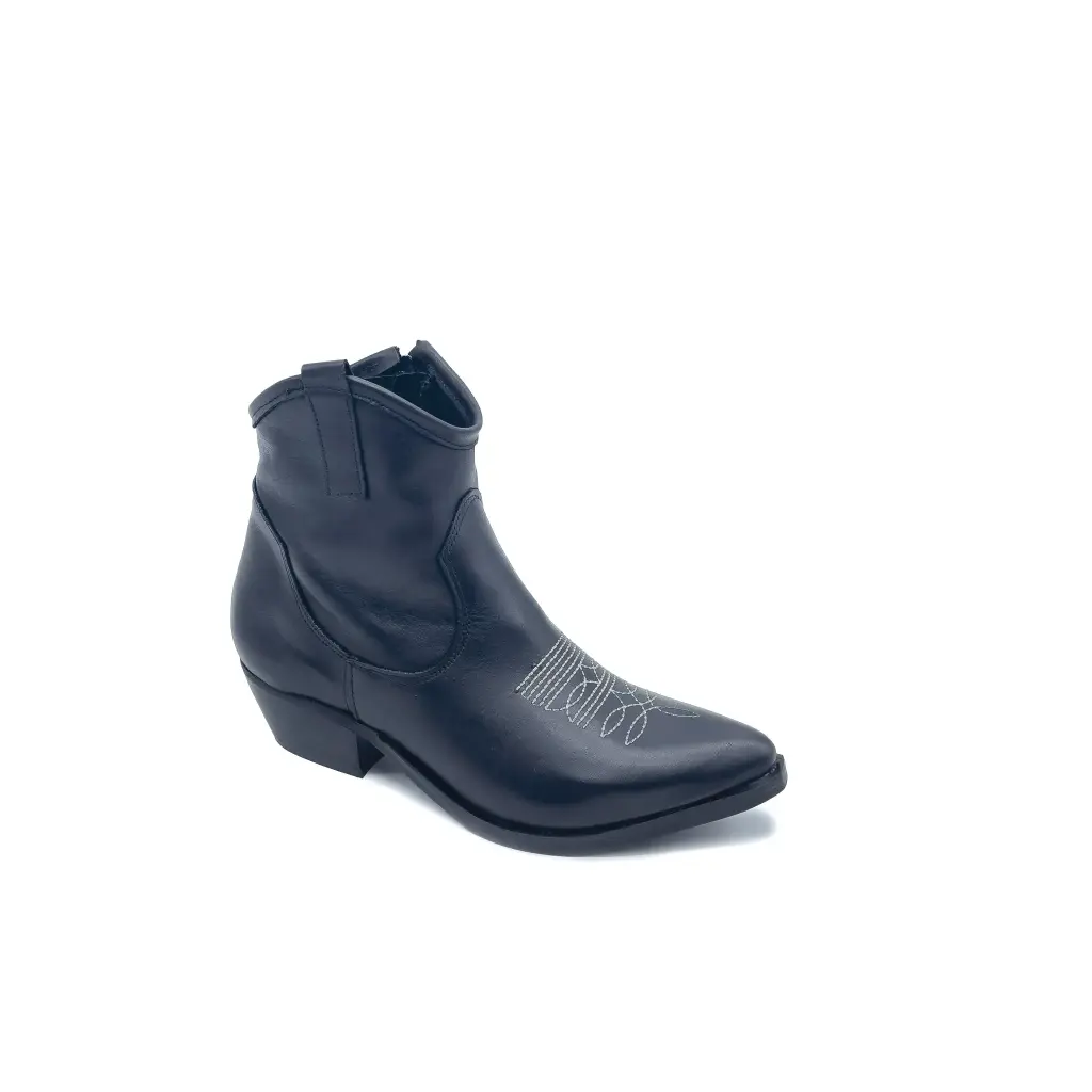 Tex30.06 Stivaletti texani con zip – pelle nera con punta ricamata