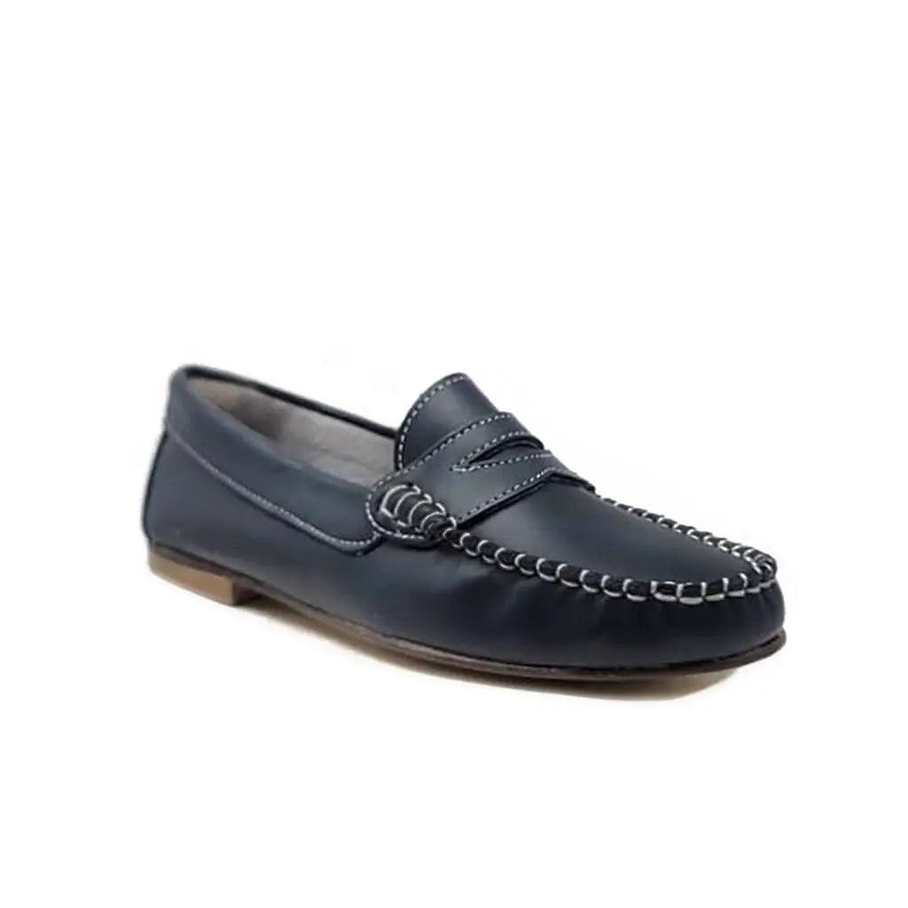 ART.216 Mocassini in pelle blu con impunture, Made in Italy