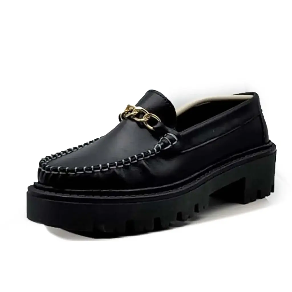 ART. 215 - Black Leather Loafers Top-Stitching Made in Italy