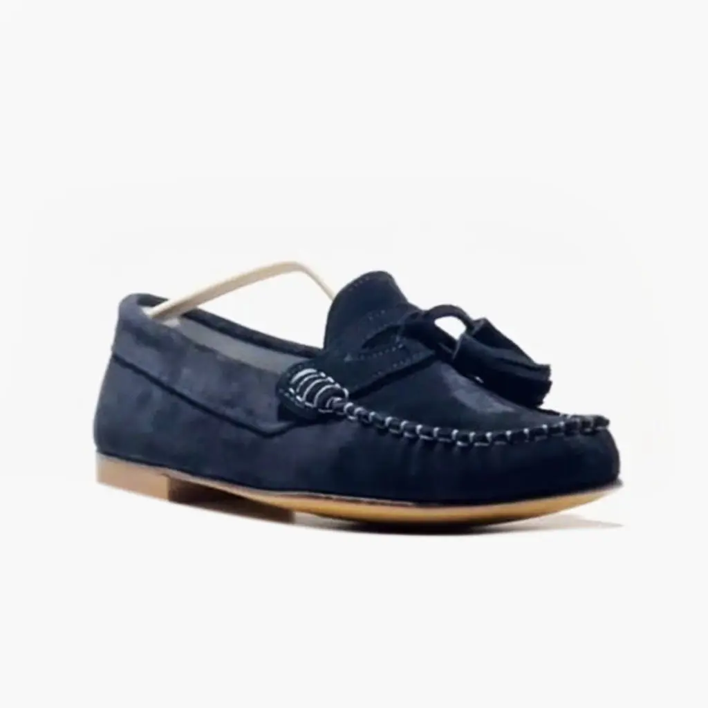 ART.217 Blue Suede Leather Loafers Top-Stitching Made in Italy