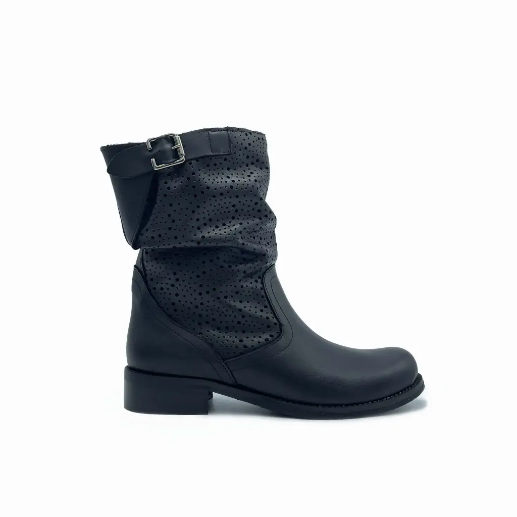 St-BK.01b – Women’s ankle boot – black genuine leather with perforations