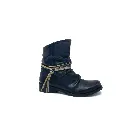 TR.100 Stivaletti donna in vera pelle nera con laccio colorato