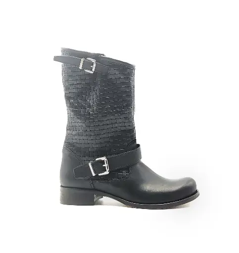 ART.47 Stivale donna in pelle nera stampata Made in Italy