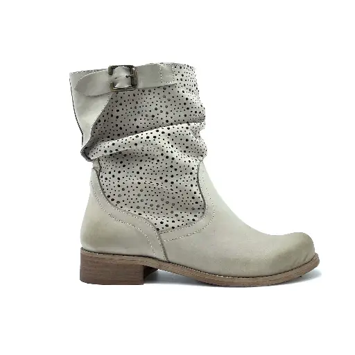 ART. BK11.NB.T Stivaletto donna con traforature e fibbia in nabuk taupe sfumato
