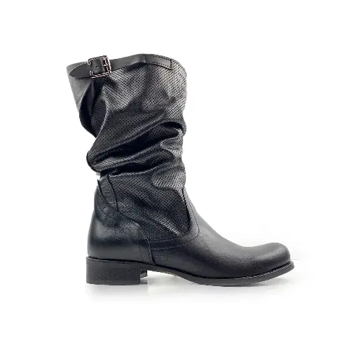 BK.300mB - Women’s biker boot with perforated shaft and buckle - genuine