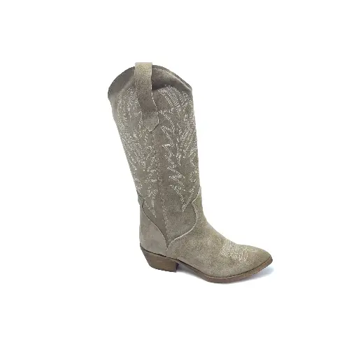 TX.30.A3tp Women's Texan-style boot with embroidery in taupe suede leather