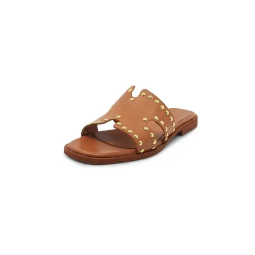 ART.0013 Studded square-toe sandals in genuine tan leather