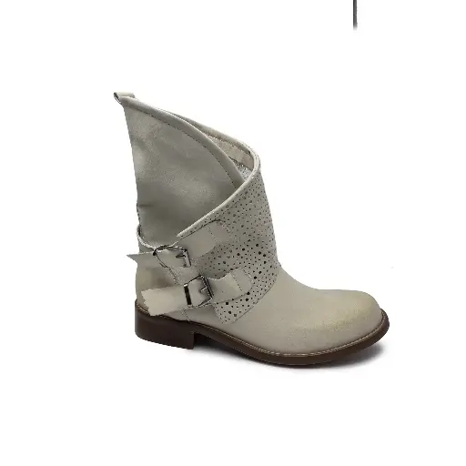 St-p1 Women's ankle boot in beige nubuck with perforated shaft