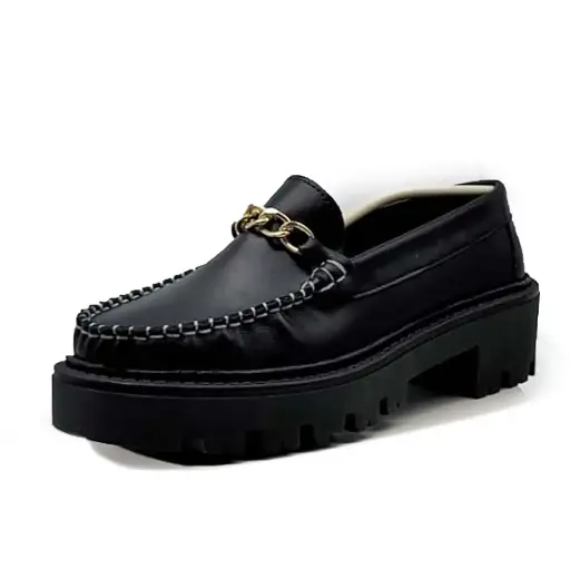 ART. 215 - Black Leather Loafers Top-Stitching Made in Italy
