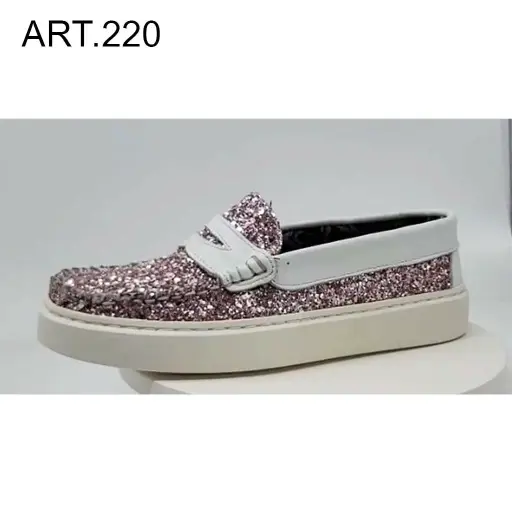 ART.220 Mocassini sportivi in pelle rosa brillante con impunture, Made in Italy