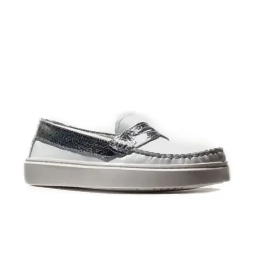 [222WHITE] ART.222 Mocassini in pelle bianca con impunture, Made in Italy
