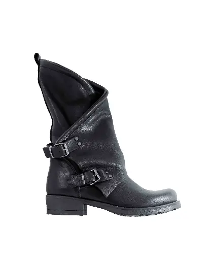 ART.134 Women's Boot in Black Genuine Hammered Leather Made in Italy