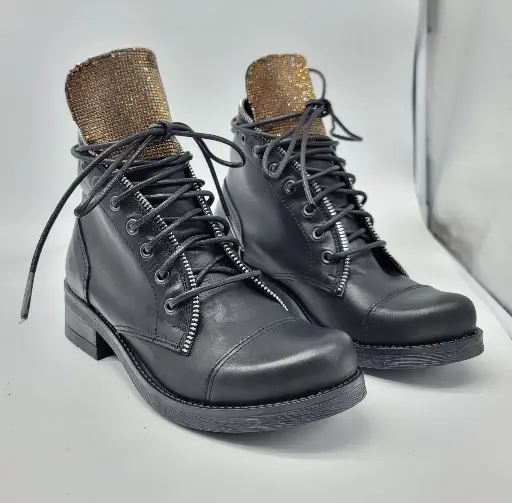 [63ABLACK] ART.63a Low Combat Boots Black leather Made in Italy